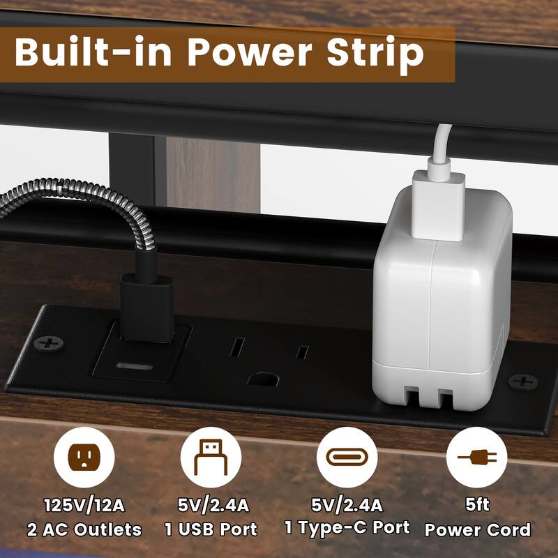 Gymax Rectangular Bar Table w/ Charging Station LED Light Wine Rack 2