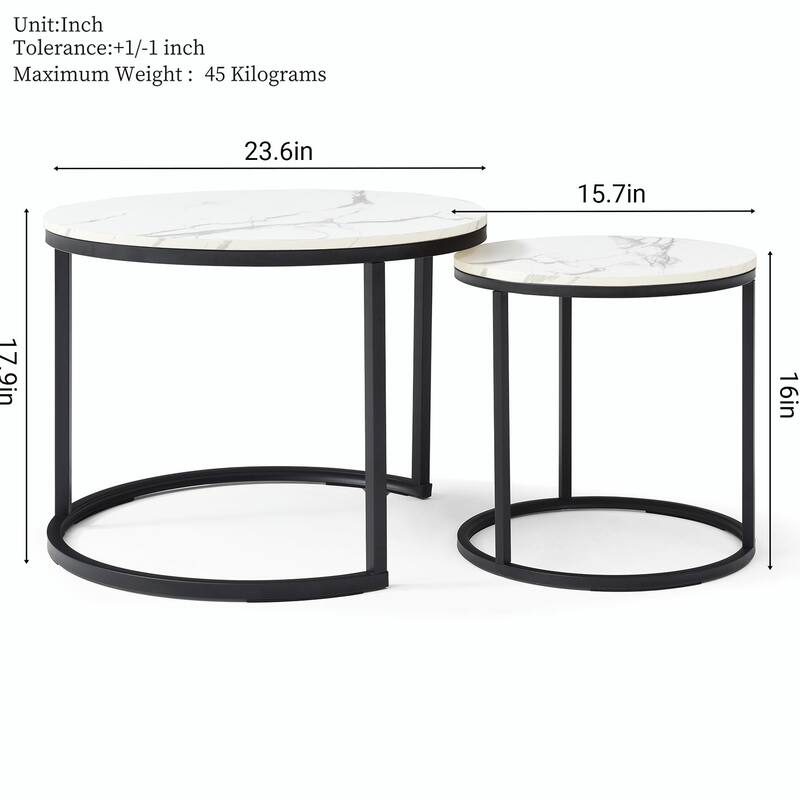 Modern Nesting Tables - Black Marble Round Set, Industrial Style