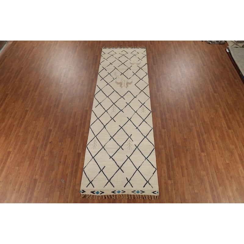Moroccan Oriental Runner Rug Handmade Wool Carpet - 4'1"x 13'4"