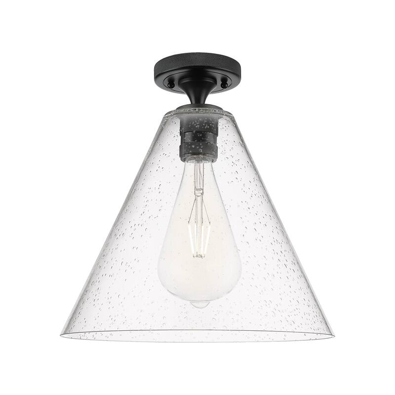 Innovations Lighting 434-1F-10-12 Crown Point Flush Cone Crown Point - Matte Black / Seedy