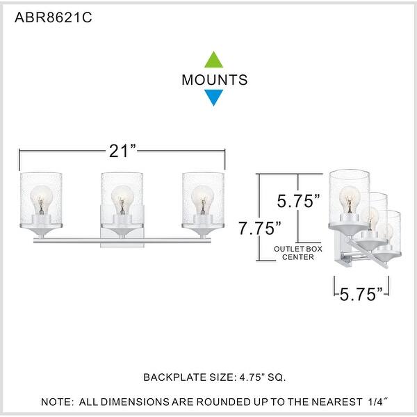 dimension image slide 2 of 3, Quoizel Abner Steel 3-light Bath Light