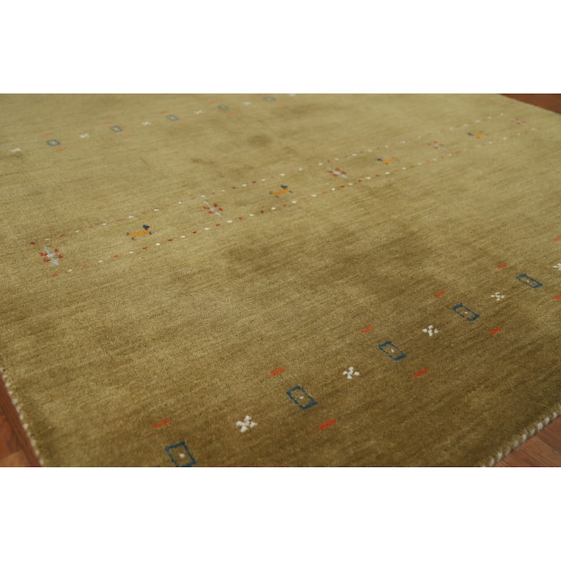 Green Tribal Gabbeh Indian Area Rug Hand-Knotted Oriental Wool Carpet - 5'0" x 7'9" - 5'0" x 7'9" - Green