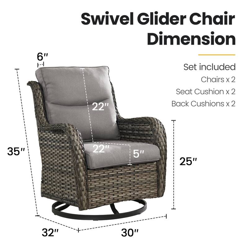 Gymojoy Outdoor Wicker Swivel Glider Chairs with 5" Cushions