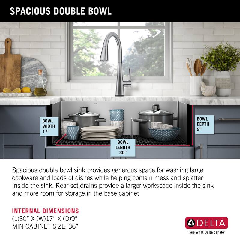 Delta 953034-32D6 Lenta 32” Undermount Stainless Steel 60/40 Double