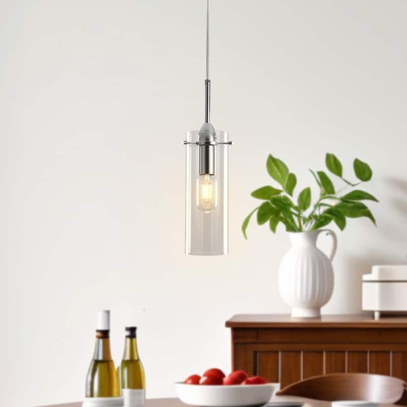 1-light Glass Pendant Light with Adjustable Cord, Semi Flush Mount Chandelier for Dining Room Living Room Bedroom - Chrome