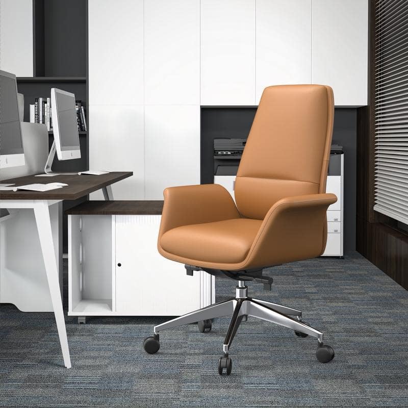 Summit Ergonomic Leather Office Chair with Durable Metal Frame, Adjustable Height, Swivel, Tilt, and Plush Cushion Support
