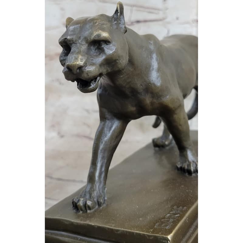 Cougar Mountain Lion Lioness Bronze Statue Sculpture Marble Base 6 Inches X 10 Inches