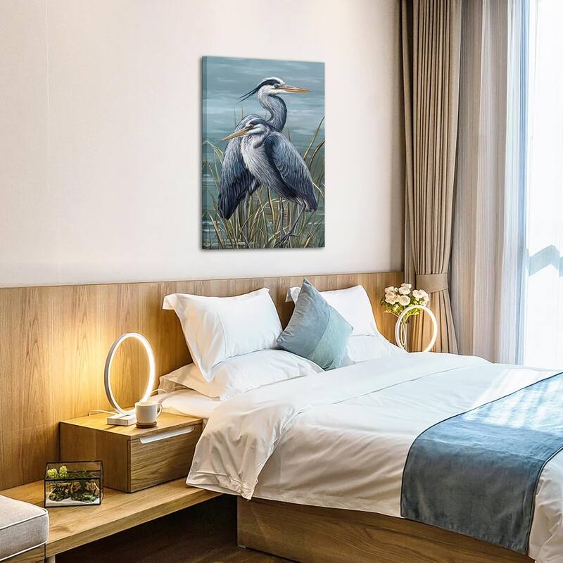 Watercolor Art Print of Blue Herons and Egrets
