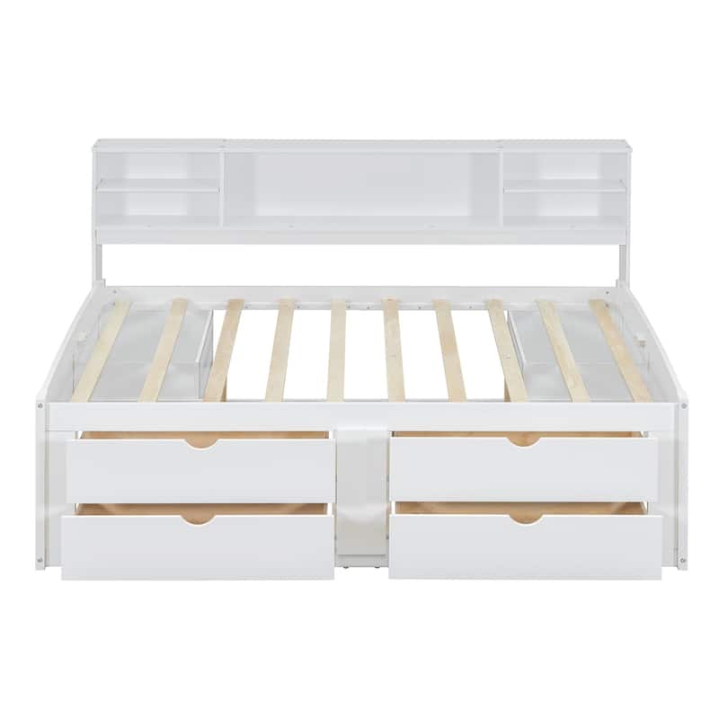 Merax Full Size Wood Daybed with Cabinets, Shelves and 4 Drawers