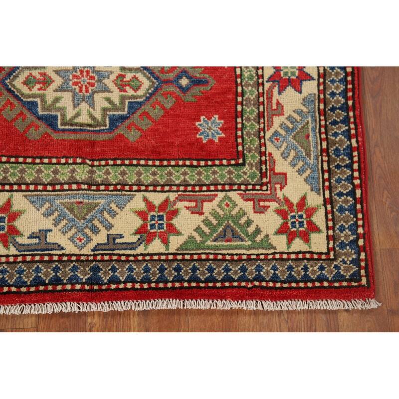Kazak Accent Rug Handmade Traditional Red Wool Carpet - 3'3" x 5'6"