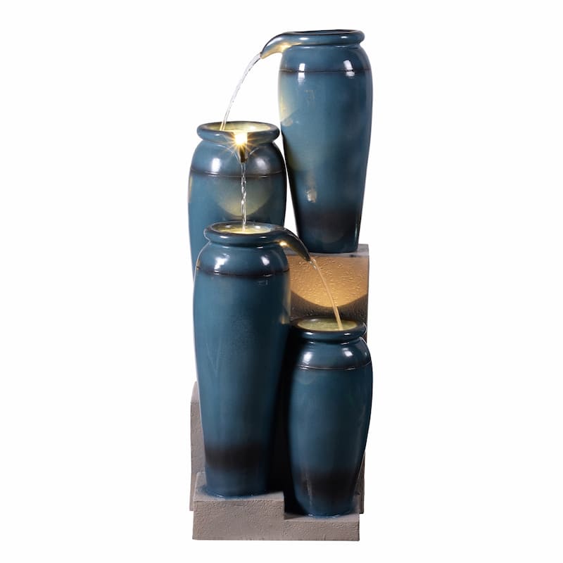 Multi Tiered LED Lighted Jug Outdoor Garden Water Fountain - 39.25"