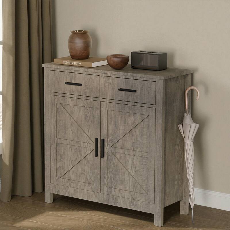 Modern Farmhouse Buffet Cabinet with 2 Drawers and 2 Doors, Kitchen Sideboard Coffee Bar Storage Cabinet