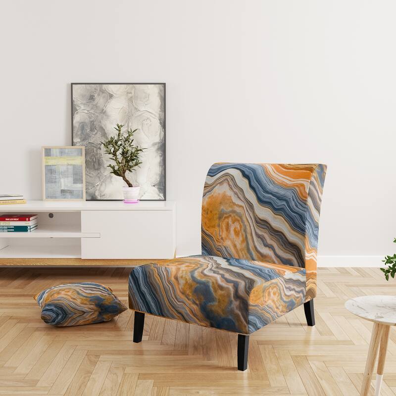 Designart "Segment Layers of Marbled Rock" Upholstered Fractals Accent Chair and Arm Chair - Slipper Chair - Orange