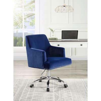 Luxury Style Swivel & Adjustable Velvet Office Chair with Nail-Head Trim and Chrome Finish Base