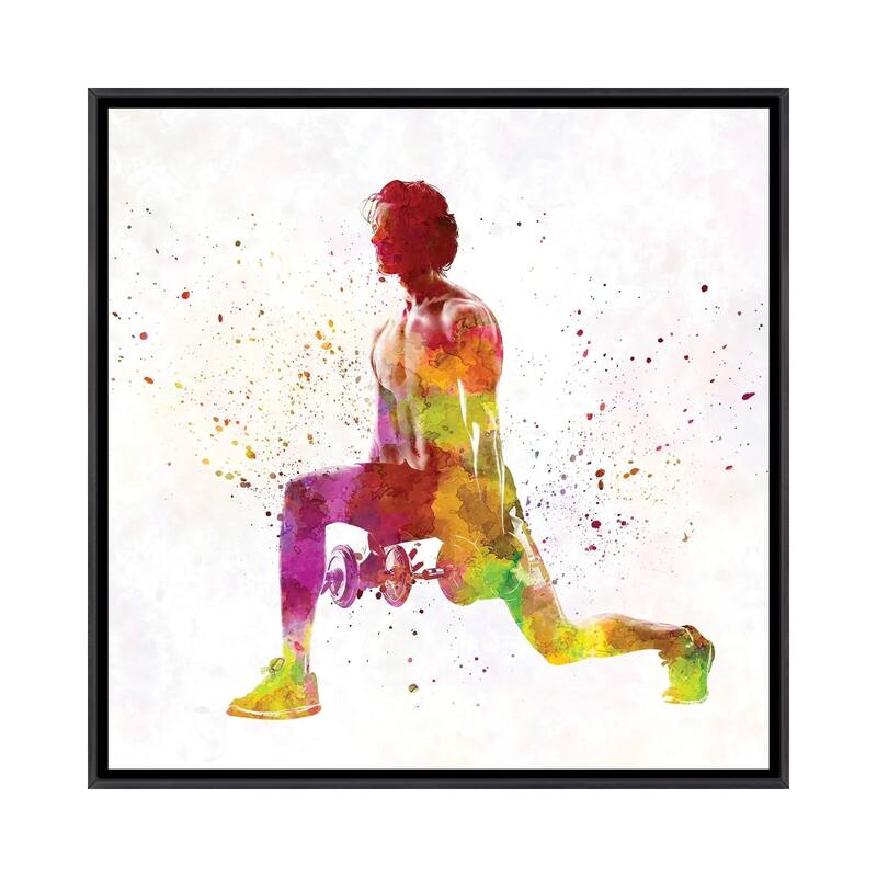 iCanvas "Young Man Practices Fitness In Watercolor XIX" by Paul Rommer Framed - Ebony - 18x18