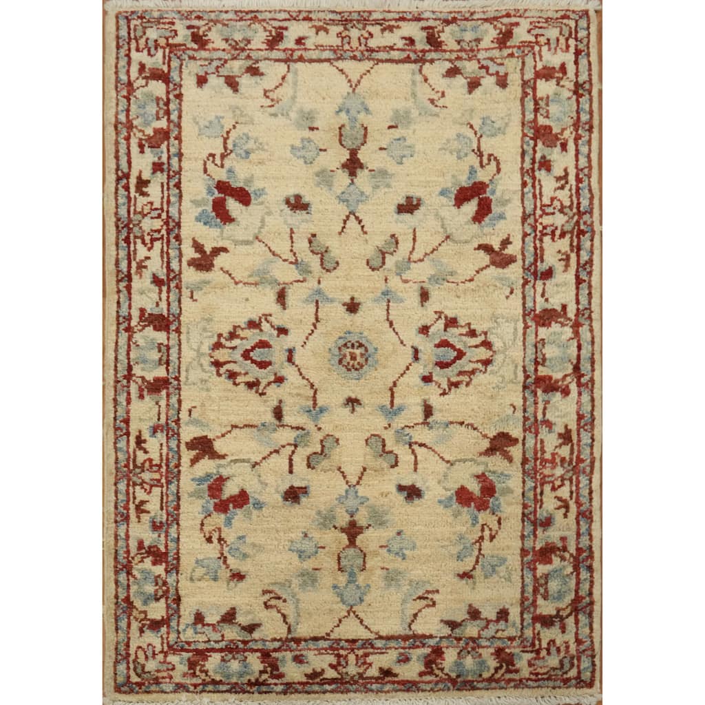 Hand Knotted Oriental 100% Wool Carpet Traditional All-Over Beige & Ivories Peshawar Area Rug - 2' 10'' X 2' 0''