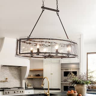 39.4" Linear 6-Light Textured Glass Chandelier Farmhouse Kitchen Island Pendant Light