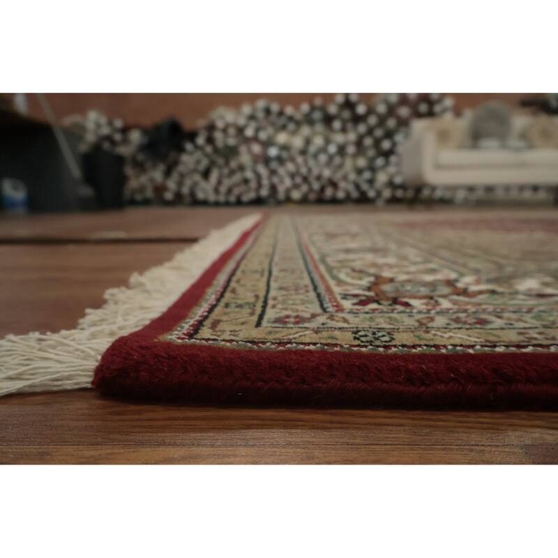 Hand Knotted Oriental 100% Wool Carpet Traditional Floral Red Tabriz-Mahi Area Rug - 9' 2'' X 5' 9''