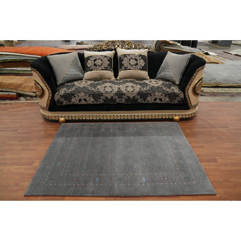 Gray Wool Gabbeh Oriental Accent Rug Tribal Geometric Carpet - 5' 7'' X 4' 1''
