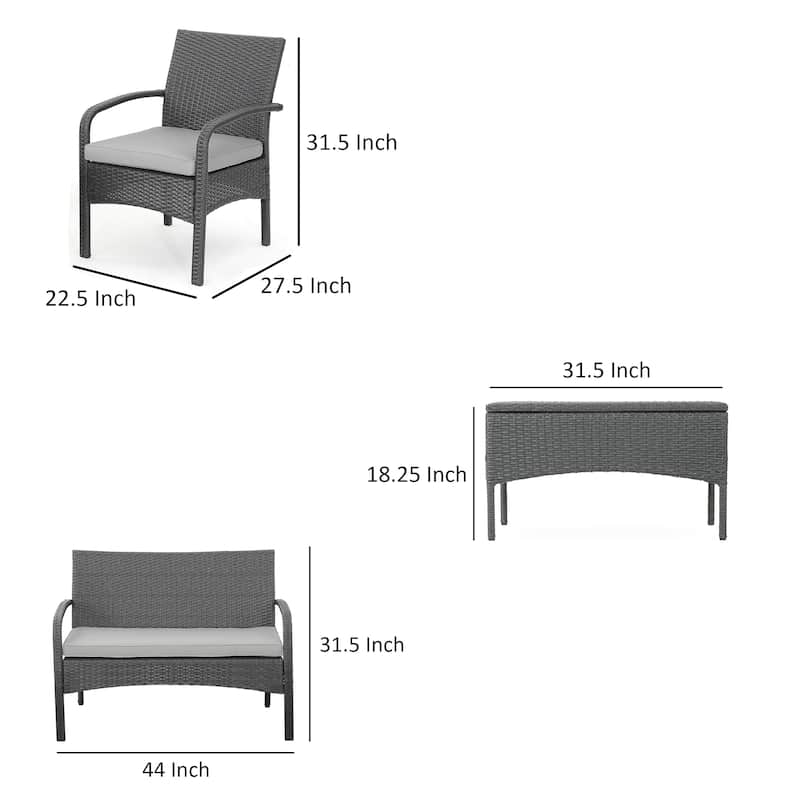 Orry 4pc Outdoor Table Set, 1 Loveseat, 2 Accent Chairs, Dark Gray Finish