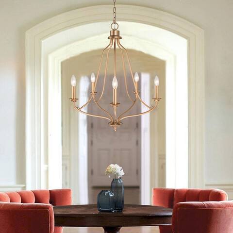 Cionar Mid-century Modern Chandelier Swing Arms 5-light French Candle Empire Wheel for Kitchen Island - D24.5"x H28.7"