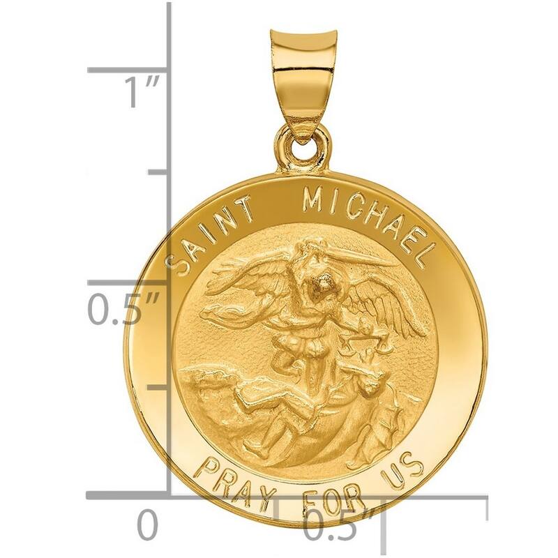 Curata 14k Yellow Gold 18" satin St. Michael Medal Round Pendant Necklace - 29.2x31.8mm