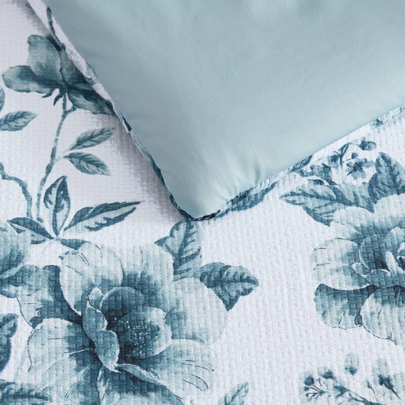 Martha Stewart Vivian Floral Blue Cotton Duvet Cover Set