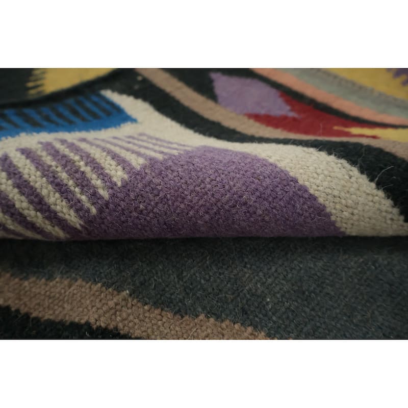 Hand Woven Oriental 100% Wool Carpet Southwestern Tribal Navy Blue & Blues Kilim Area Rug - 10' 1'' X 8' 1''