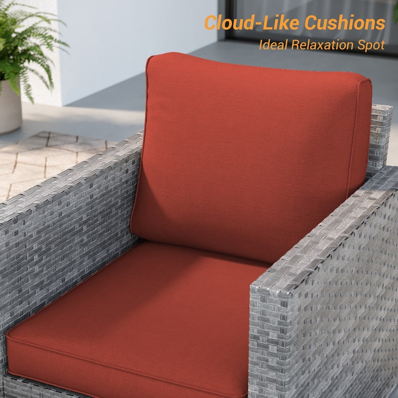 LIVOOSUN 5Pcs Patio Gray Rattan Outdoor Furniture Swivel Rocking Sofa Set