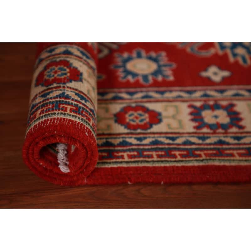 Kazak Foyer Rug Traditional Red Handmade Wool Carpet - 2'8"x 4'2"