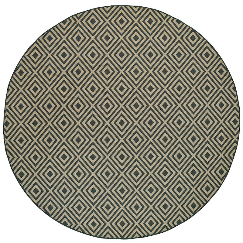Style Haven Marianna Geometric Diamond Indoor Outdoor Rug - 7'10" Round - Black/Brown