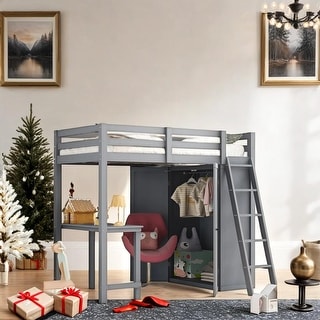 Twin Size Loft Bed with Wardrobe and Desk