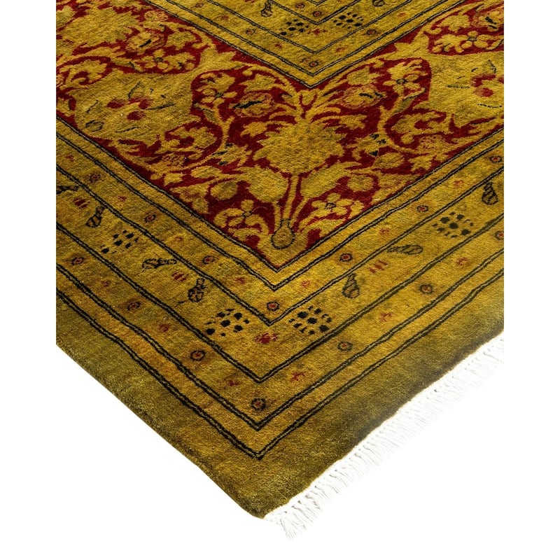 Overton Hand Knotted Wool Vintage Inspired Modern Contemporary Overdyed Green Area Rug - 9' 1" x 12' 0"