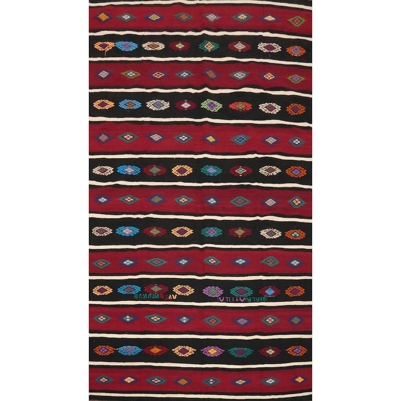 Hand Woven Oriental 100% Wool Carpet Southwestern Tribal Red Kilim Area Rug - 9' 4'' X 5' 4''