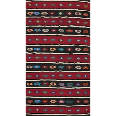 Hand Woven Oriental 100% Wool Carpet Southwestern Tribal Red Kilim Area Rug - 9' 4'' X 5' 4''