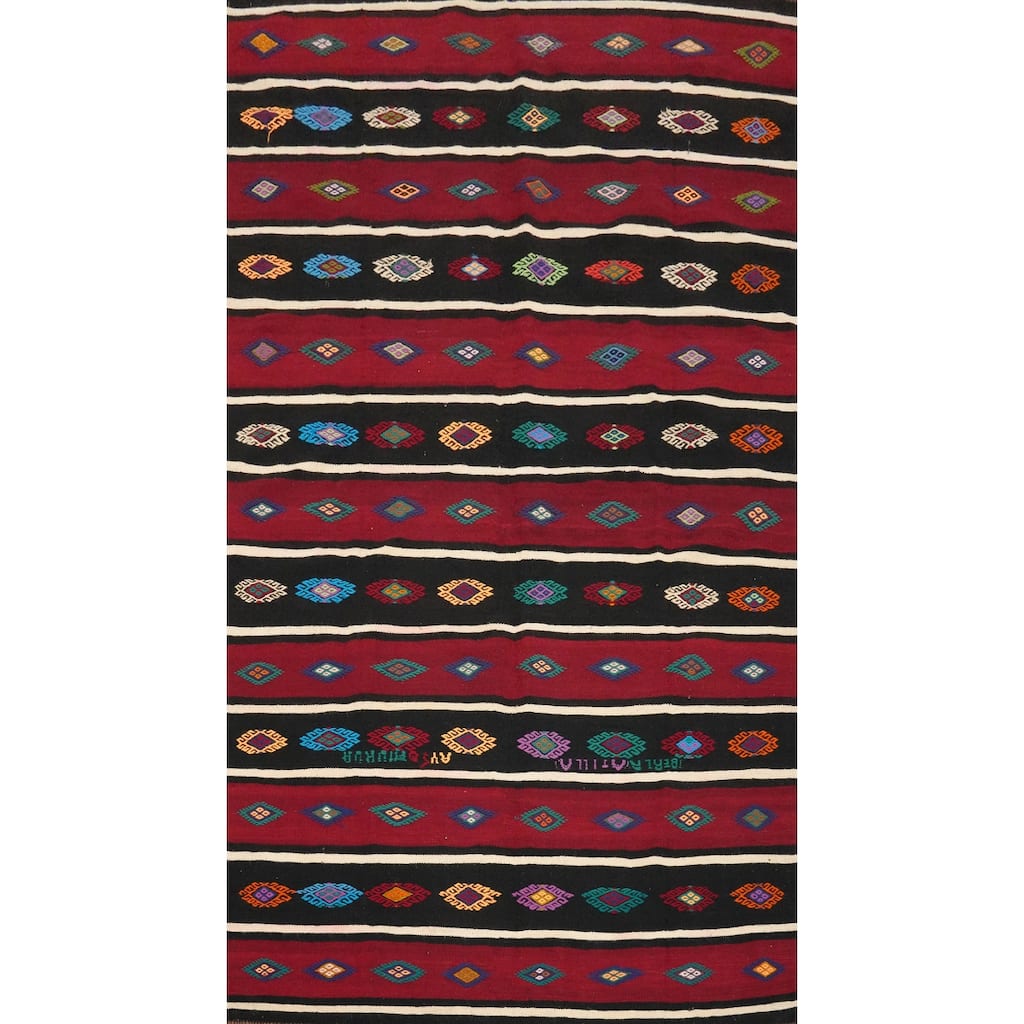 Hand Woven Oriental 100% Wool Carpet Southwestern Tribal Red Kilim Area Rug - 9' 4'' X 5' 4''