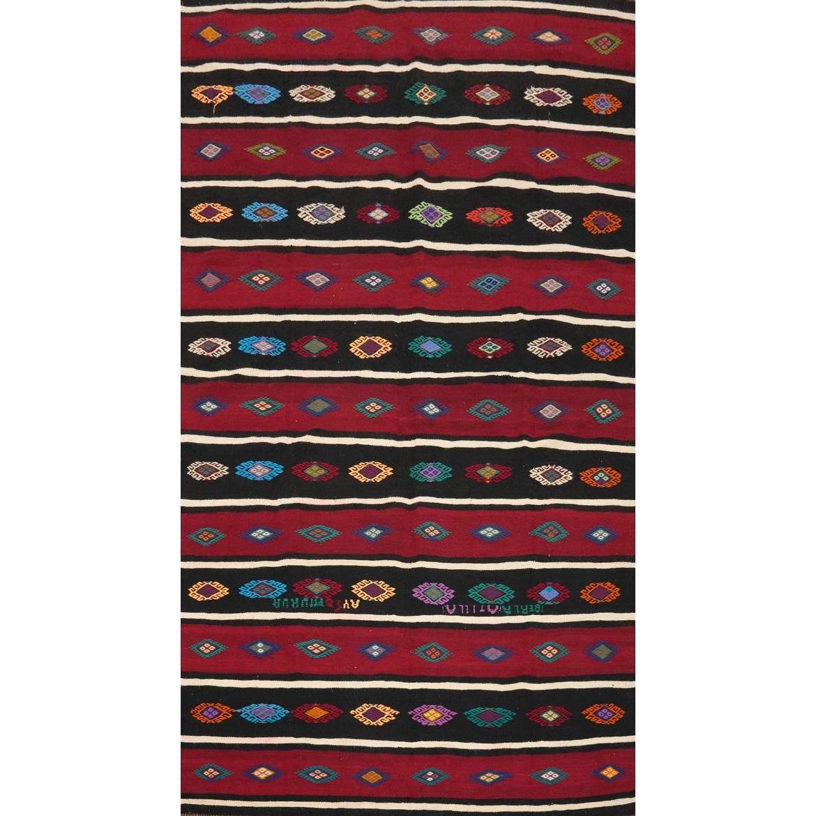 Hand Woven Oriental 100% Wool Carpet Southwestern Tribal Red Kilim Area Rug - 9' 4'' X 5' 4''
