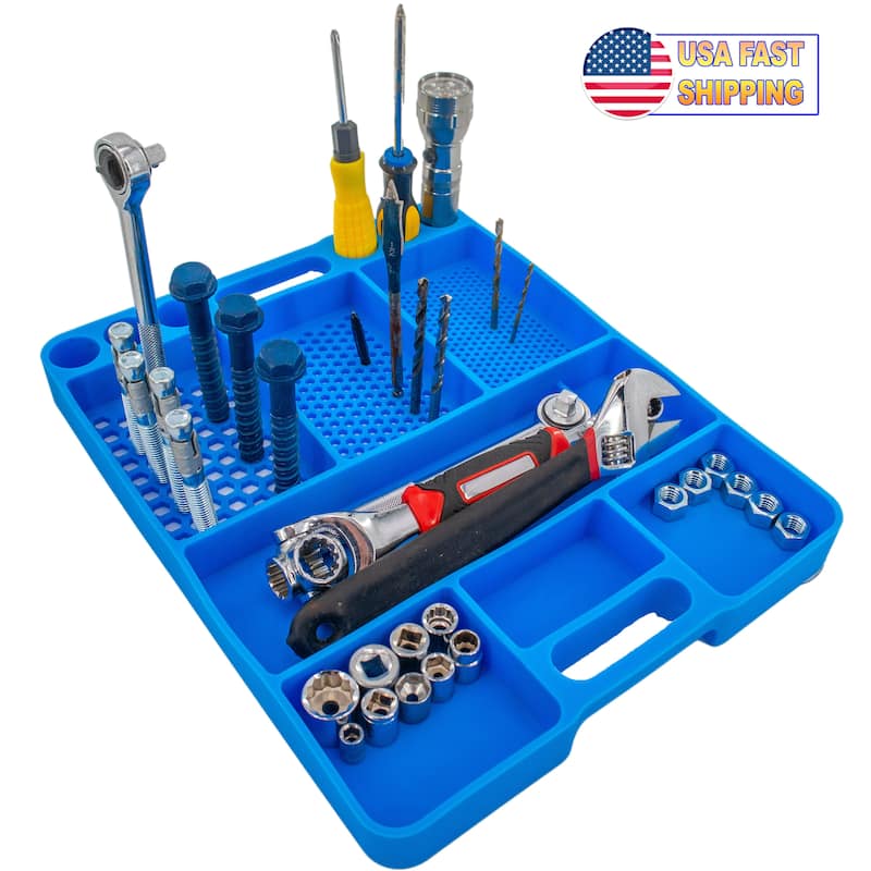 Heavy Duty Silicone Tool Tray Organizer - Anti Slip Grip, Flexible, Heat Resistant & Easy Clean Surface - regular