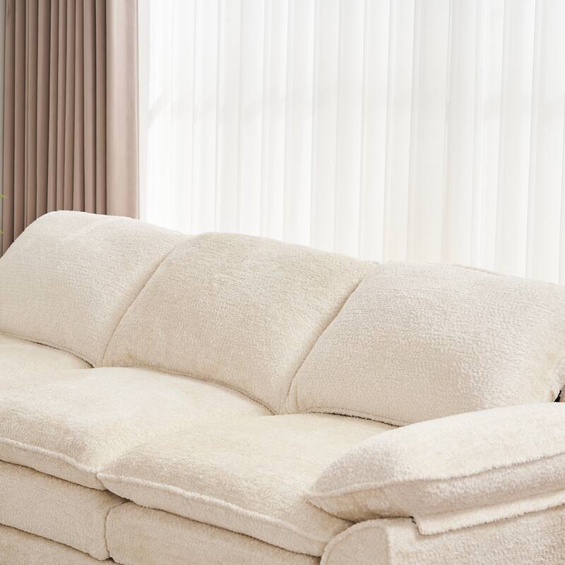 Modern Upholstered Deep 3-Seat Sofa Couch with Ottoman