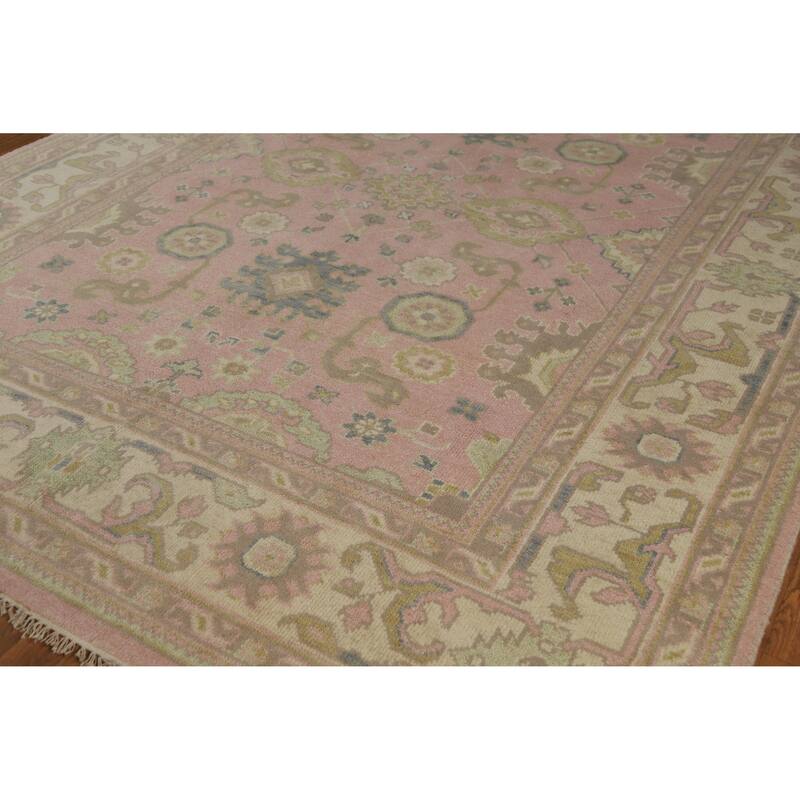Pink Oushak Indian Area Rug Handmade Floral Wool Carpet - 7'10" x 10'1"