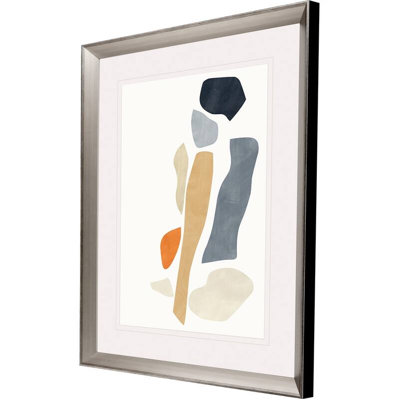 Silhouette Blocks Reflect Framed Art Giclee Under Glass - Blue
