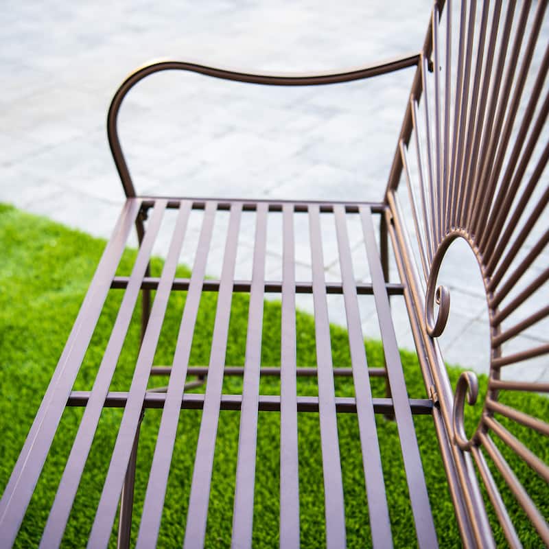 XBrand 44"L Iron Sun-Patterned Seat for Two Indoor/Outdoor Bench