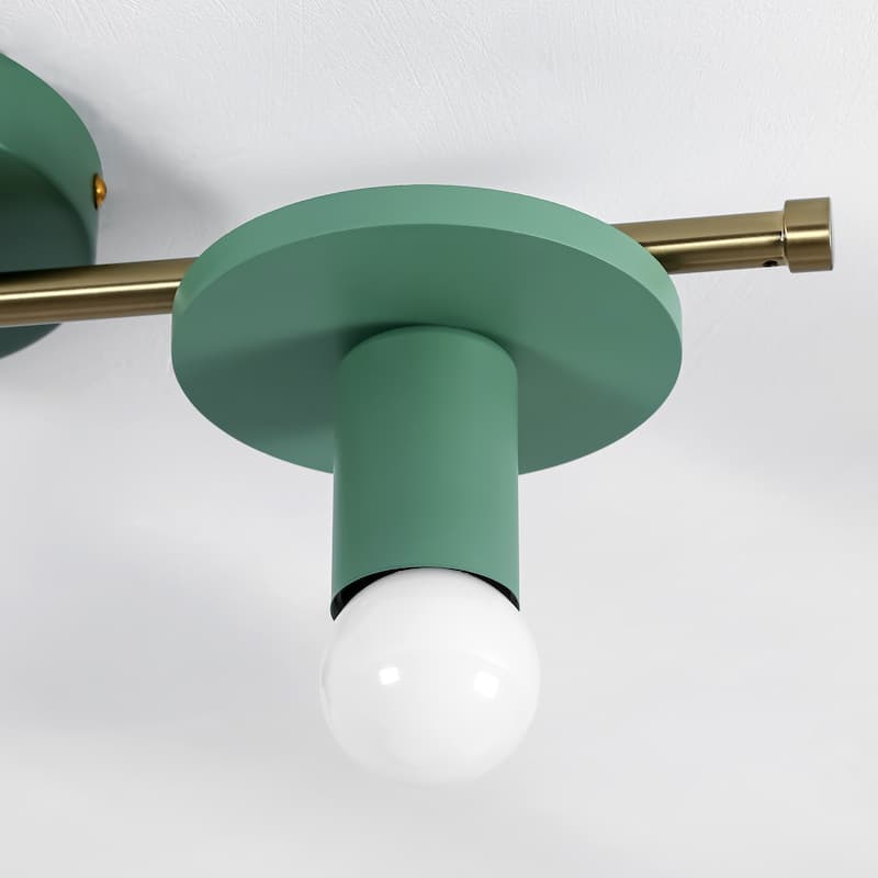 17.5" W 3-Light Modern Green/Black Sputnik Metal Wooden Semi-flush Mount Ceiling Light for Living Room, Bedroom