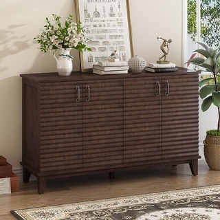 4-Door Large Storage Sideboard with Adjustable Shelves and Metal Handles