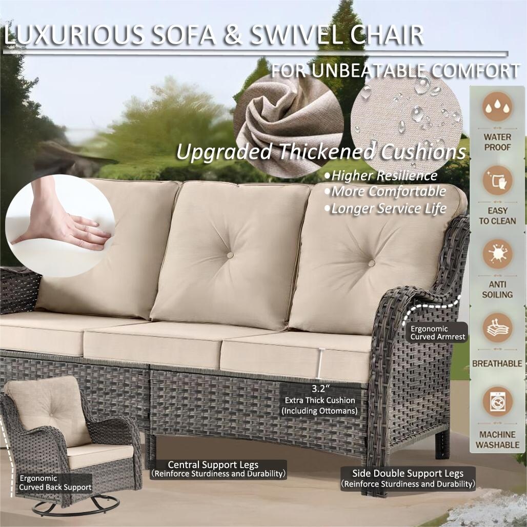 Wicker Patio Furniture Conversation Set with High Back Swivel Chairs and Storage Ottomans Cushions Included Bed Bath Beyond 40292895