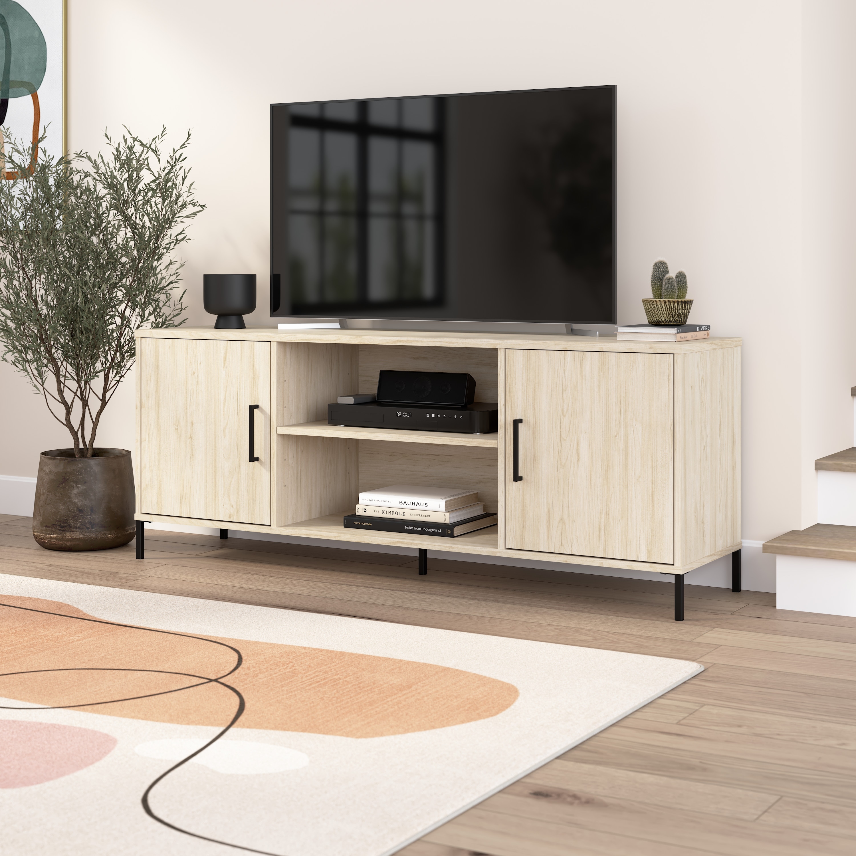 Bush Furniture Essence 58W TV Stand with Doors and Shelves - Bed