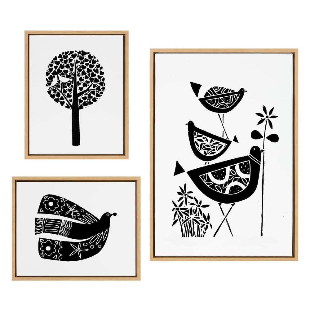 Kate and Laurel Sylvie Linocut Framed Canvas Art Set by Giuliana Lazzerini