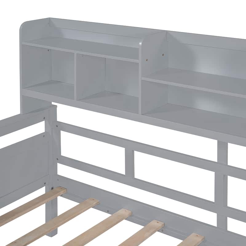 Wood Slat Support Daybed, with Bedside Shelves and Two Drawers