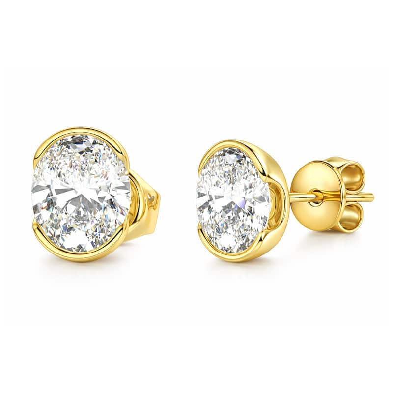 Auriya 14k Gold Lab Grown Oval Diamond Stud Earrings 0.50 to 8.00 ct. tw. Push-Back (F-G VS) - White - Yellow - 8