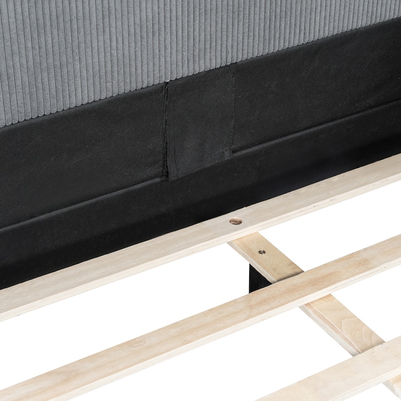 Full Size L-Shaped Corduroy Daybed, Upholstered Sectional Sofa Bed for Guest Room